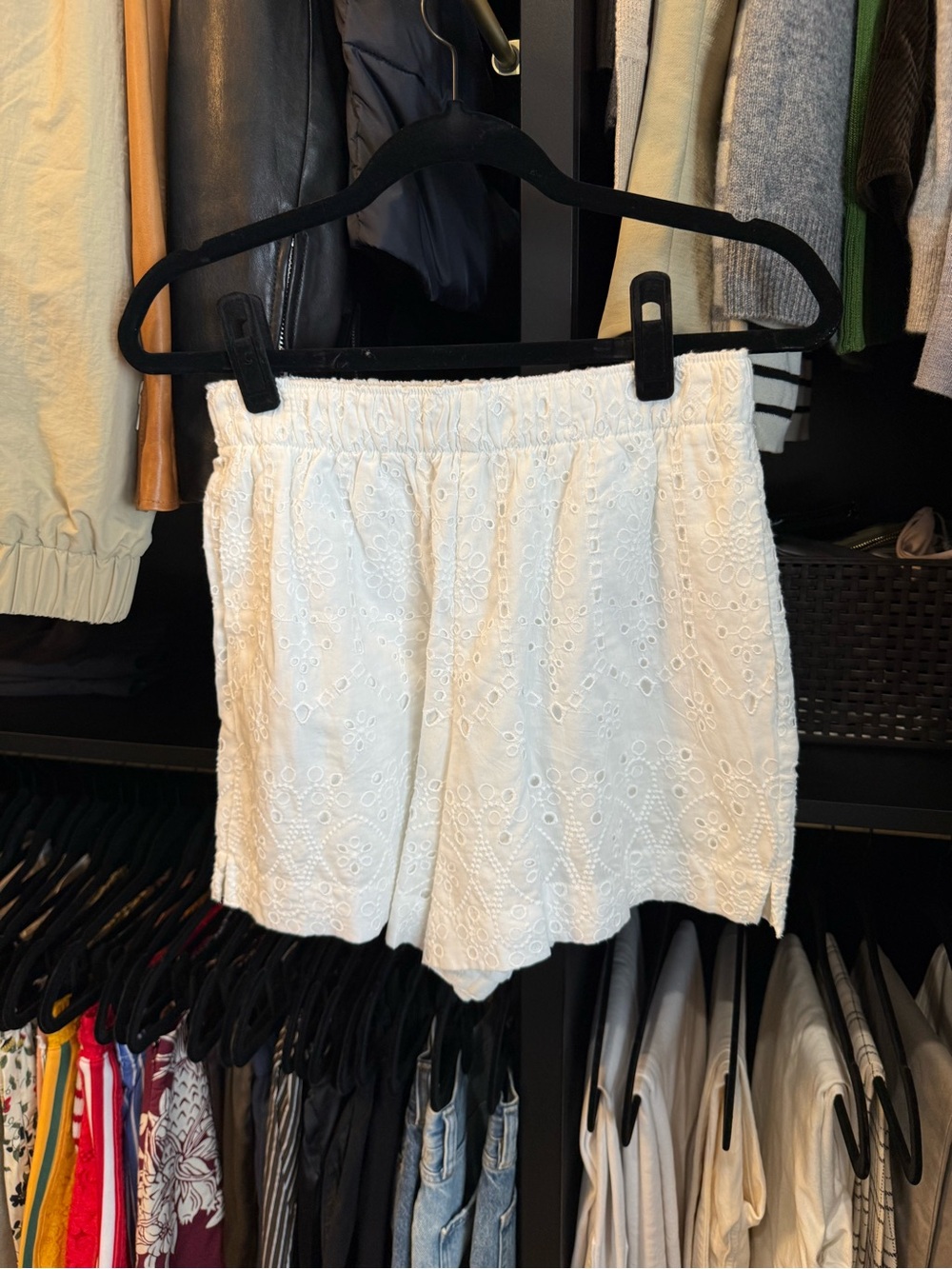 Abercrombie & Fitch White Eyelet High-Waist Shorts